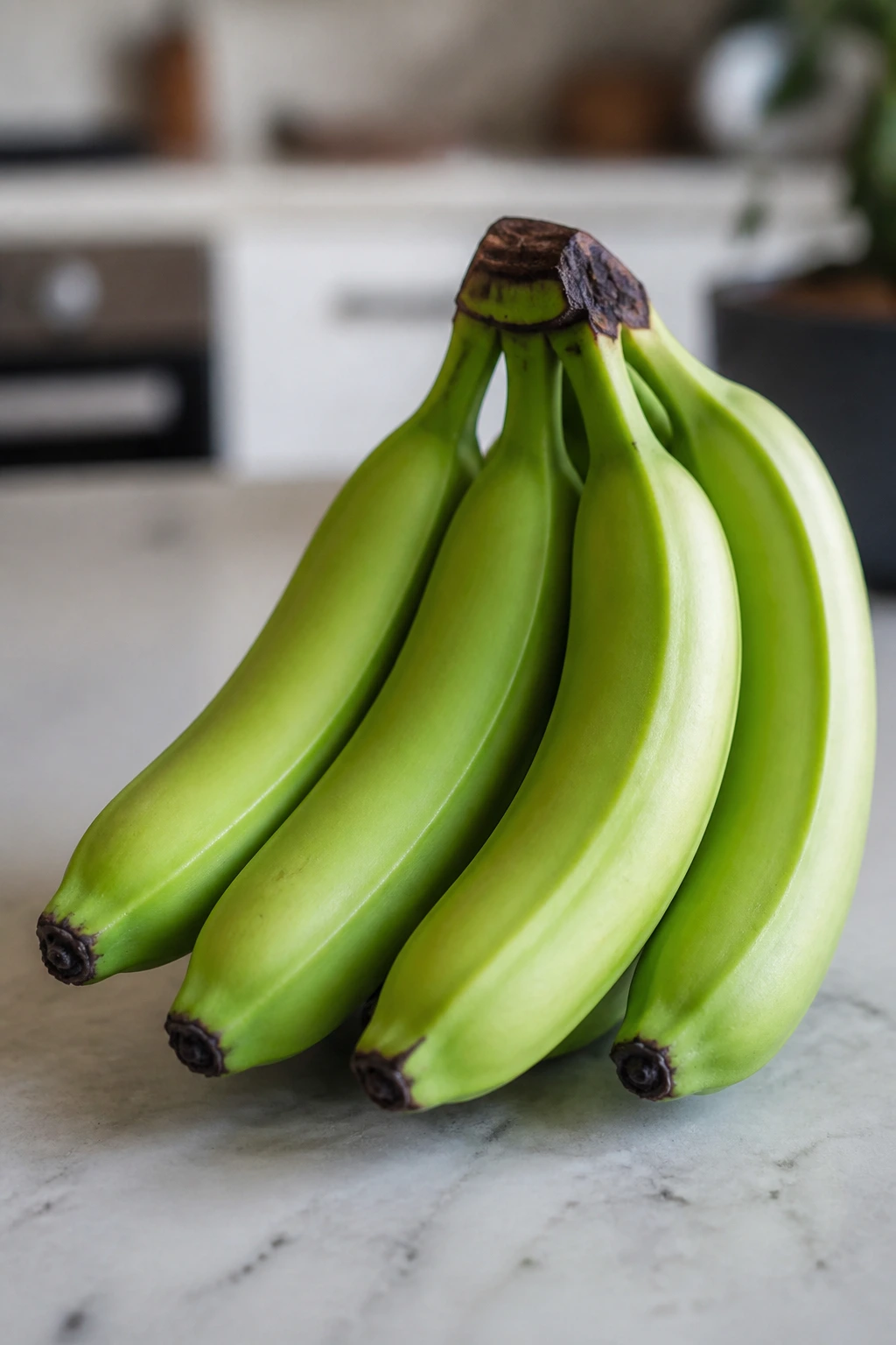 Why Are My Bananas Still Green After 2 Weeks Or More? 3 Green banana bunch with uniform peels under cool light