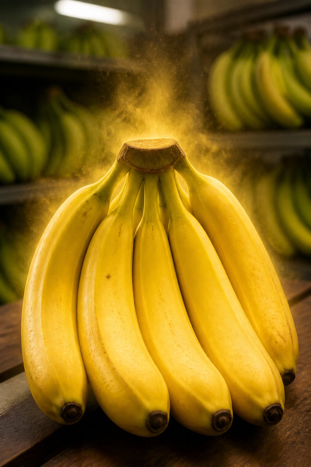 Why Are Bananas Yellow? How Do They Get Their Yellow Color? 4 Bananas with a soft glow suggesting ethylene ripening