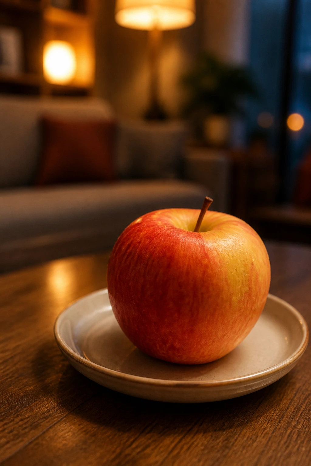 Is Eating Fruits At Night Good For Weight Loss? Find Out Now 6 Single fruit on a small plate in a cozy evening living room setting.
