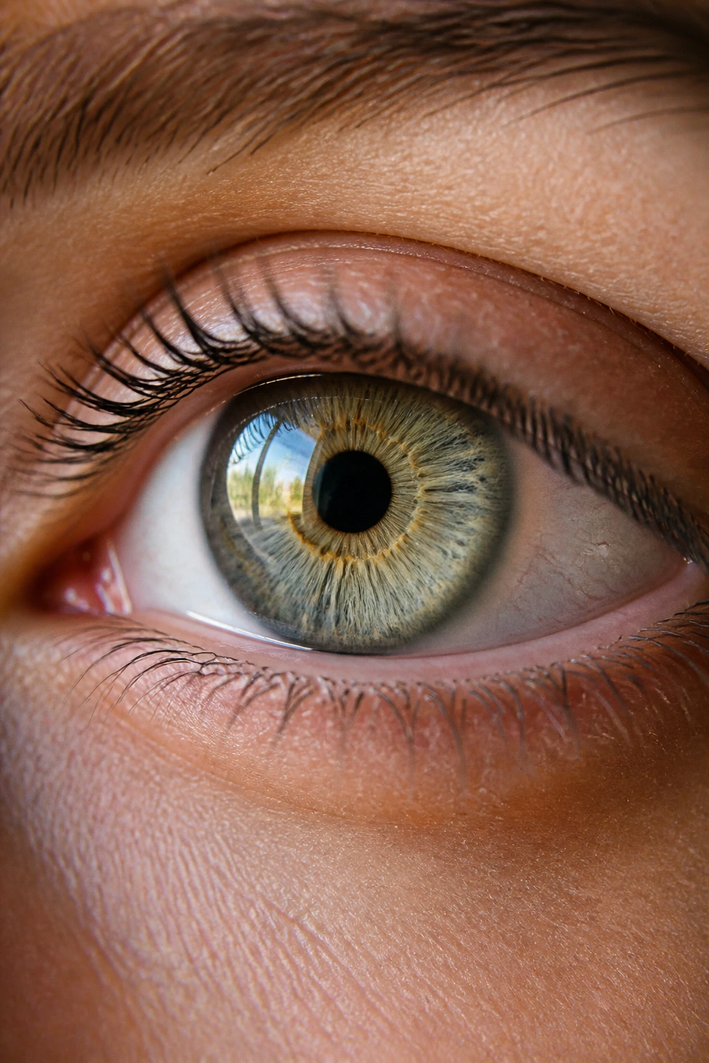 Close-up of a healthy eye showing detailed iris under natural light