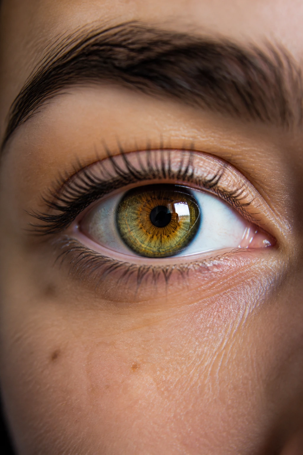 Close-up of a human eye with a clear iris and lashes, illustrating eye health.