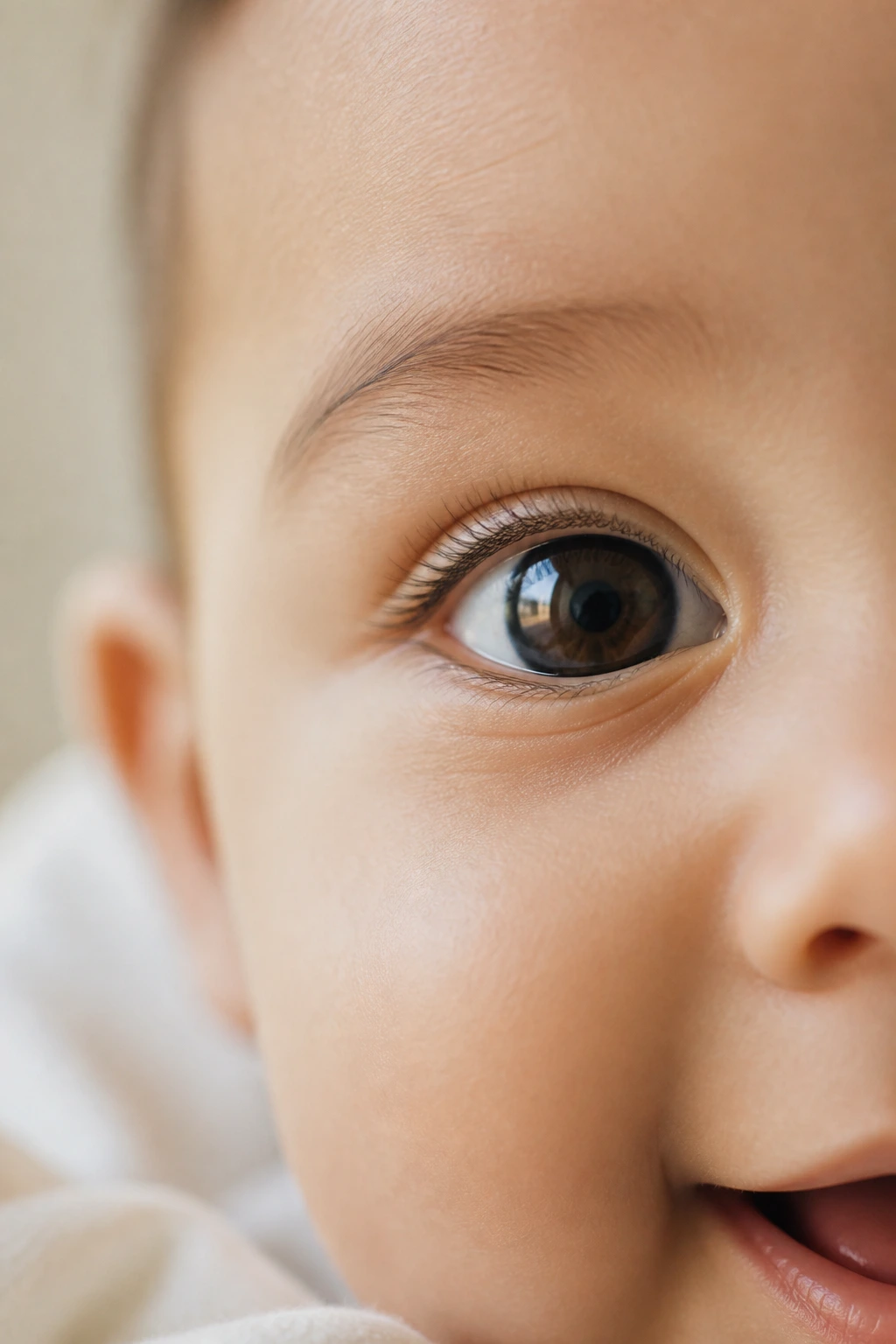 Close-up of a baby's eyes and gaze illustrating eye health