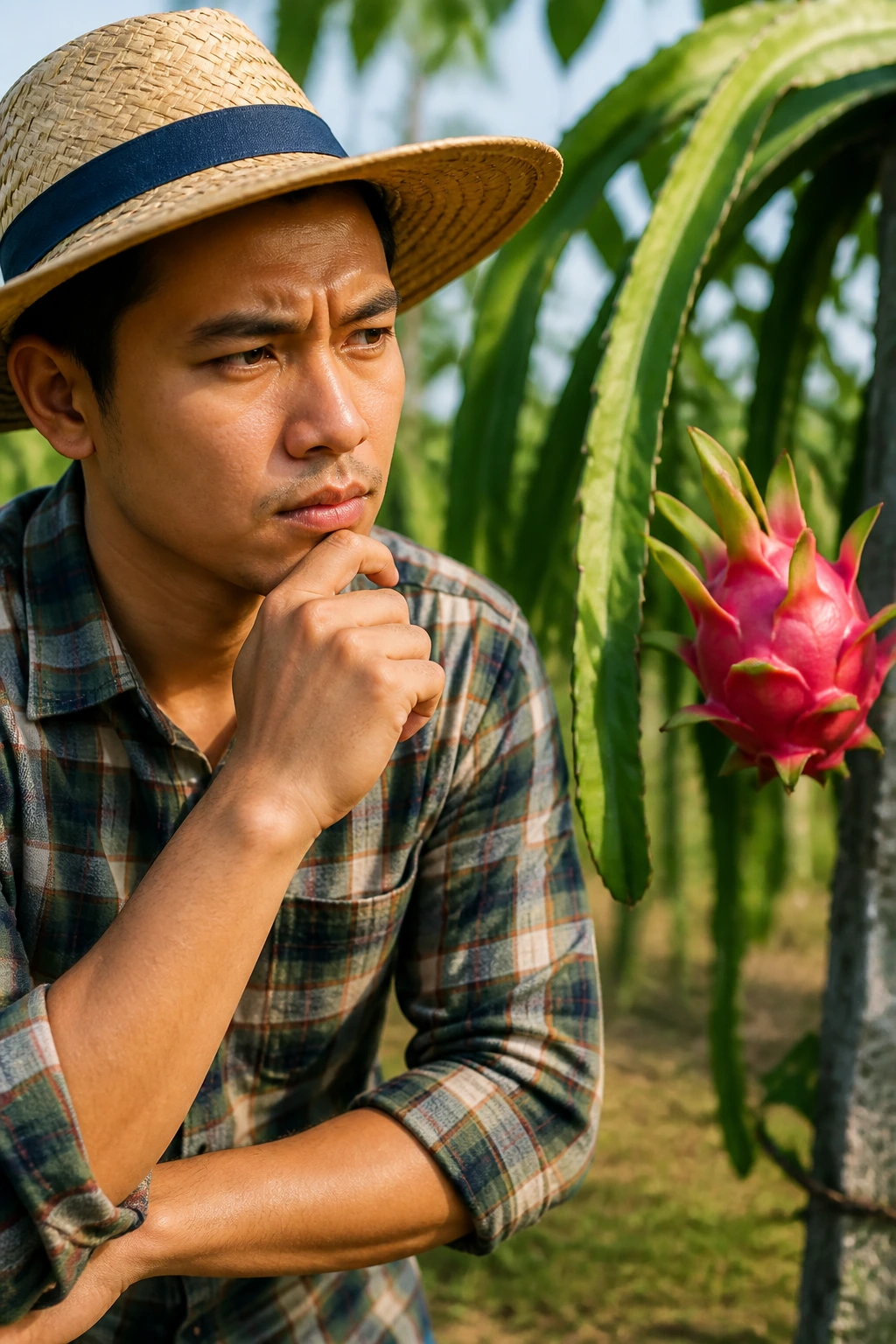 7 Best Organic Fertilizer For Dragon Fruit 10 Thoughtful gardener in garden with dragon fruit plant background