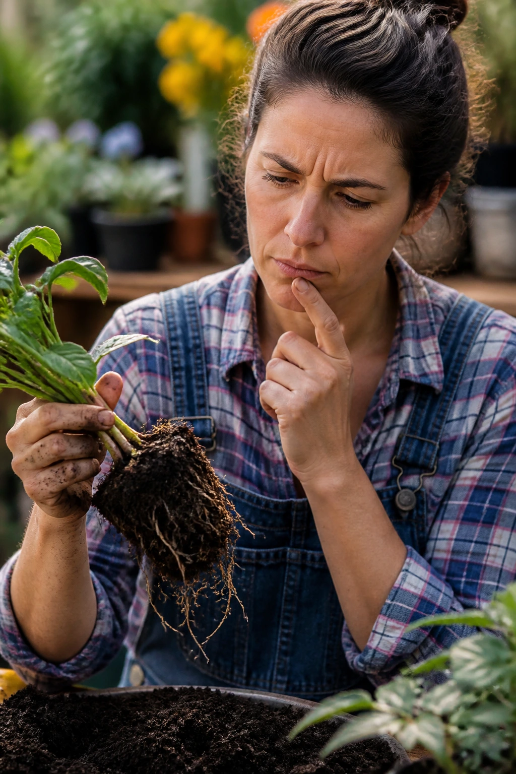 How To Know If Plant Roots Are Dead And How To Revive It 3 Close-up portrait of a real gardener in a garden, thoughtful expression representing a FAQ