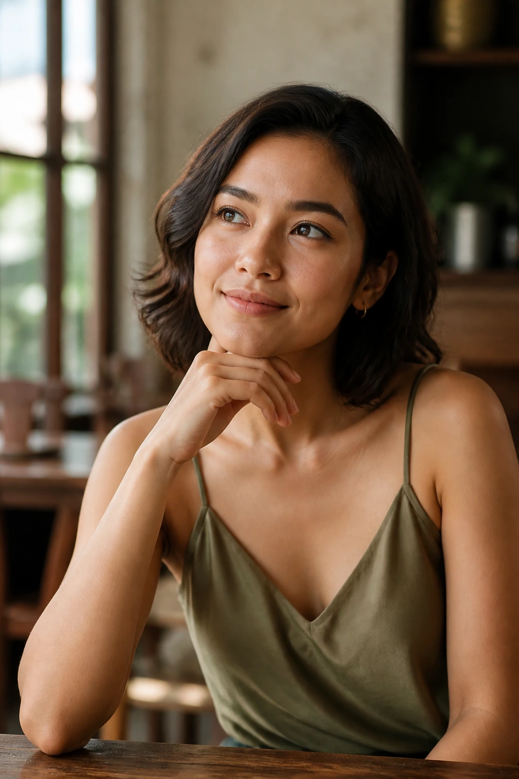 Portrait of a thoughtful person in a cafe, representing commonly asked questions about papaya.