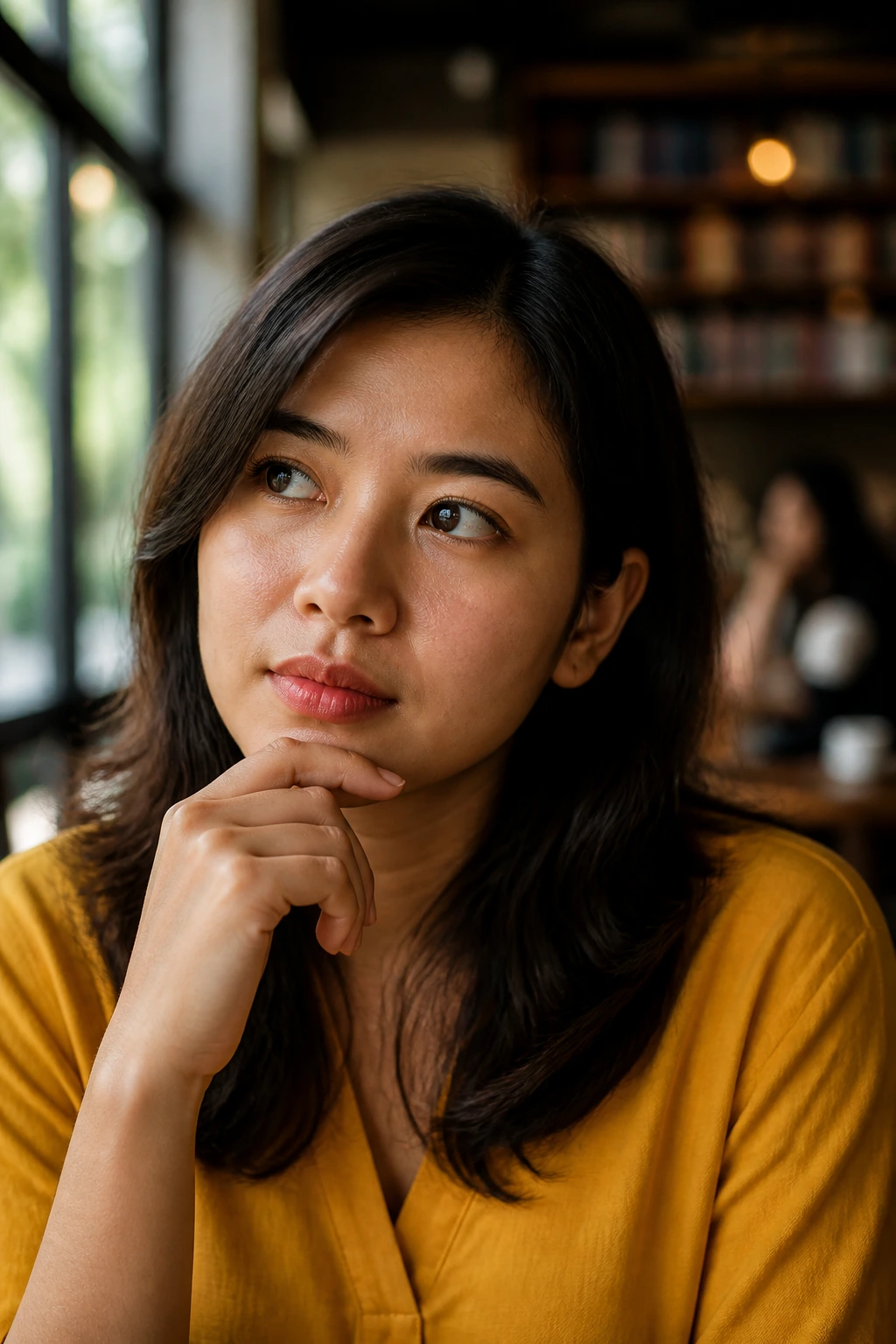 Close-up portrait of a real person in a thoughtful pose