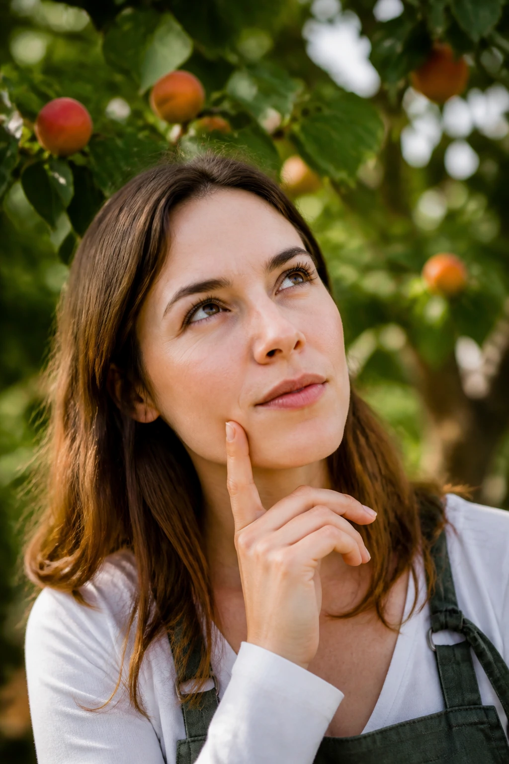 Close-up portrait of a thoughtful person in a garden, illustrating FAQs about bearing and producing fruit
