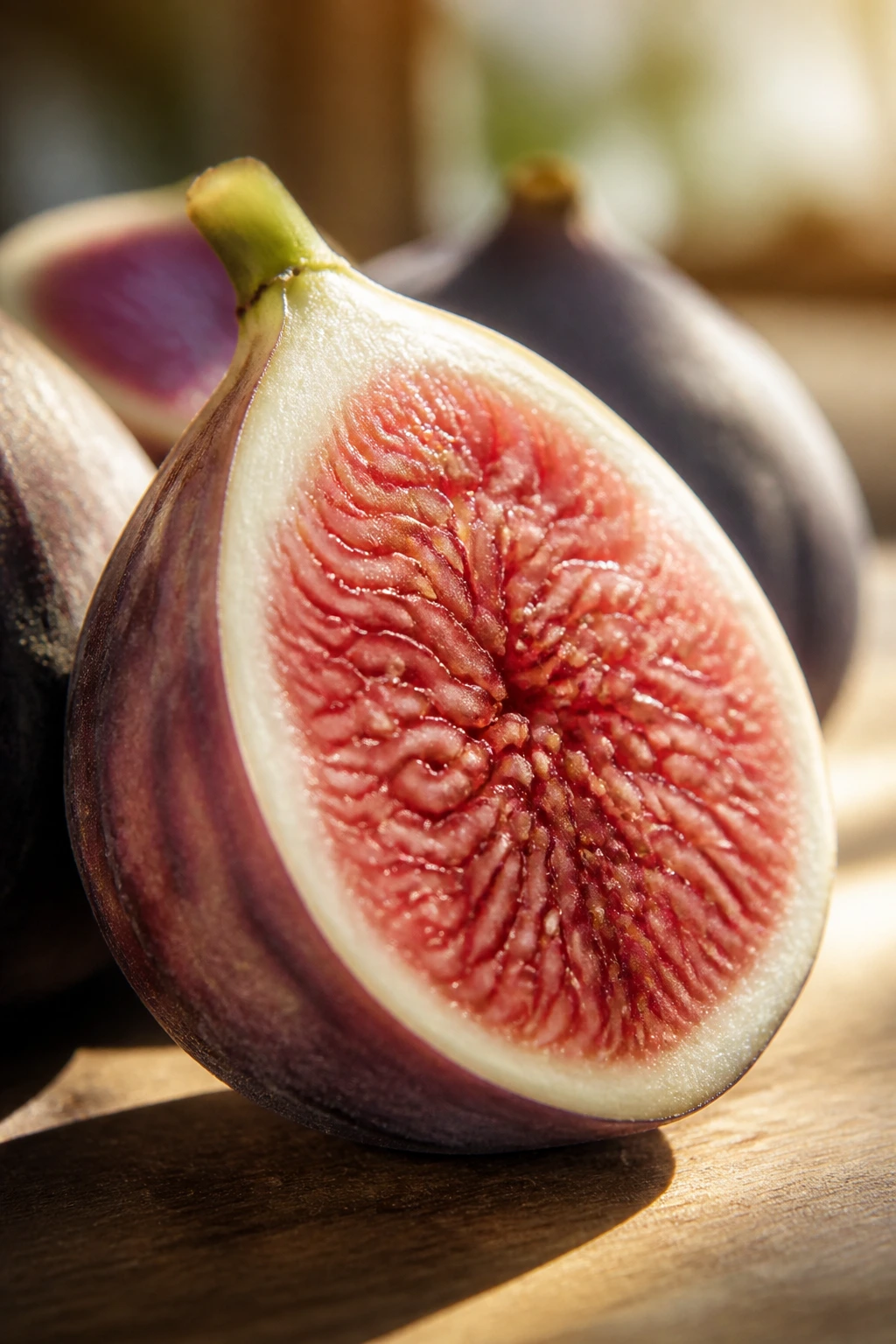10 Astounding Health Benefits Of Fig Fruit During Pregnancy 6 Fig bathed in soft sunlight on wood