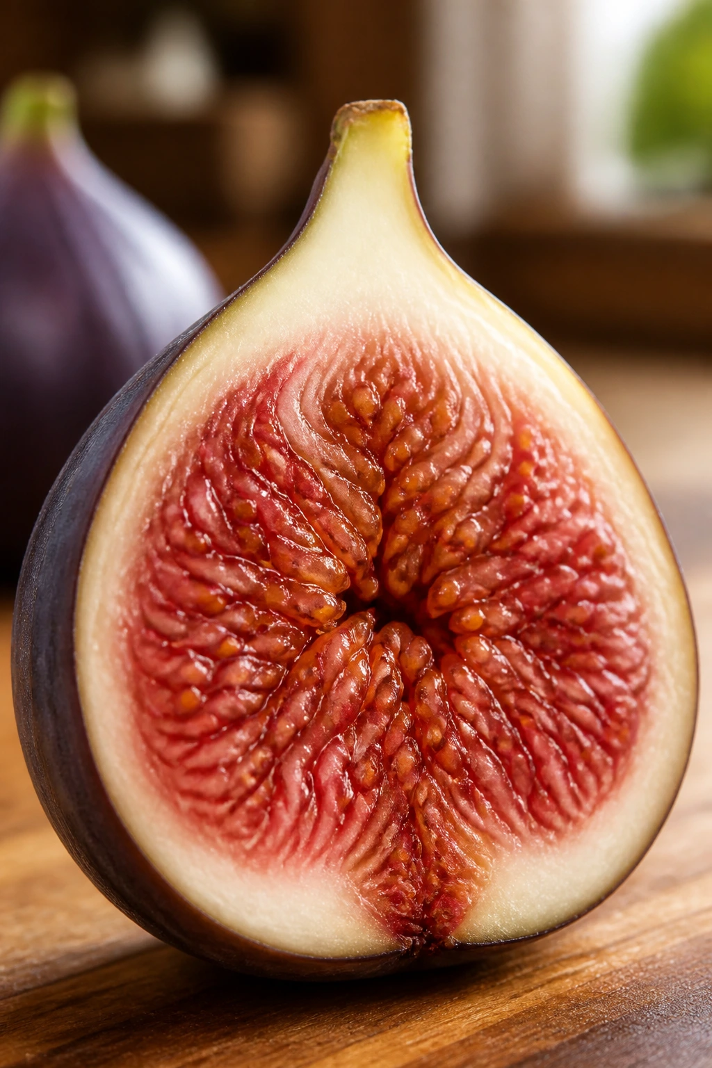 10 Astounding Health Benefits Of Fig Fruit During Pregnancy 1 Close-up of halved fig showing vibrant flesh and seeds