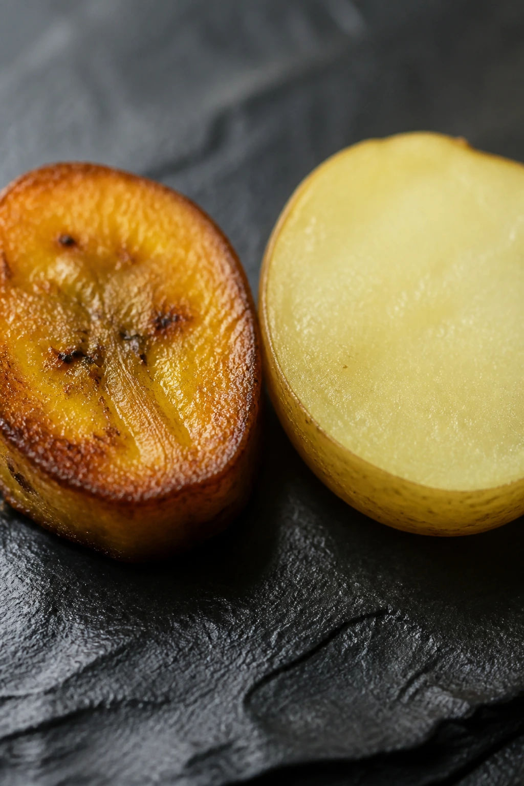 Plantain Vs Potato: Which is Better? Let's Find Out 4 Plantain and potato slices showing flavor and texture contrast