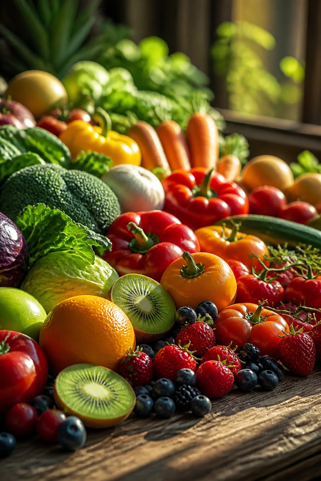 Vital Nutrients: Why Are Fruits And Vegetables Important? 18 Close-up of a colorful assortment of fresh produce on a wooden table