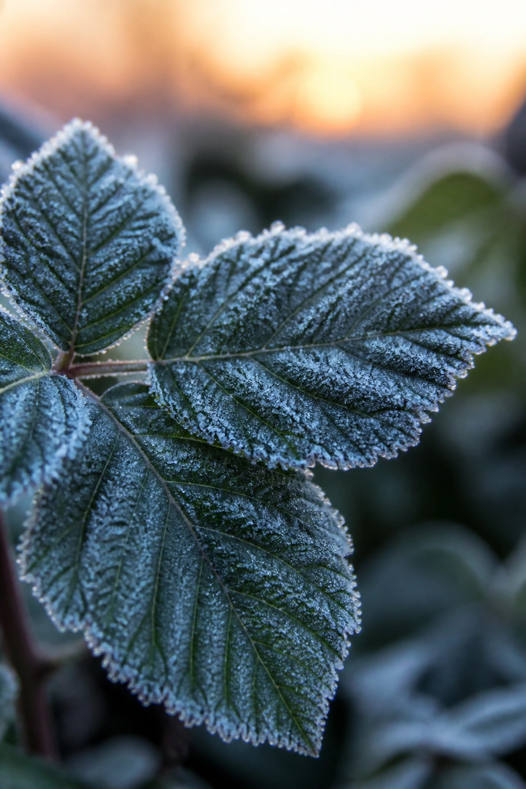 Can Blackberry Plants Survive Frost? 3 Frost on blackberry leaf in a garden setting