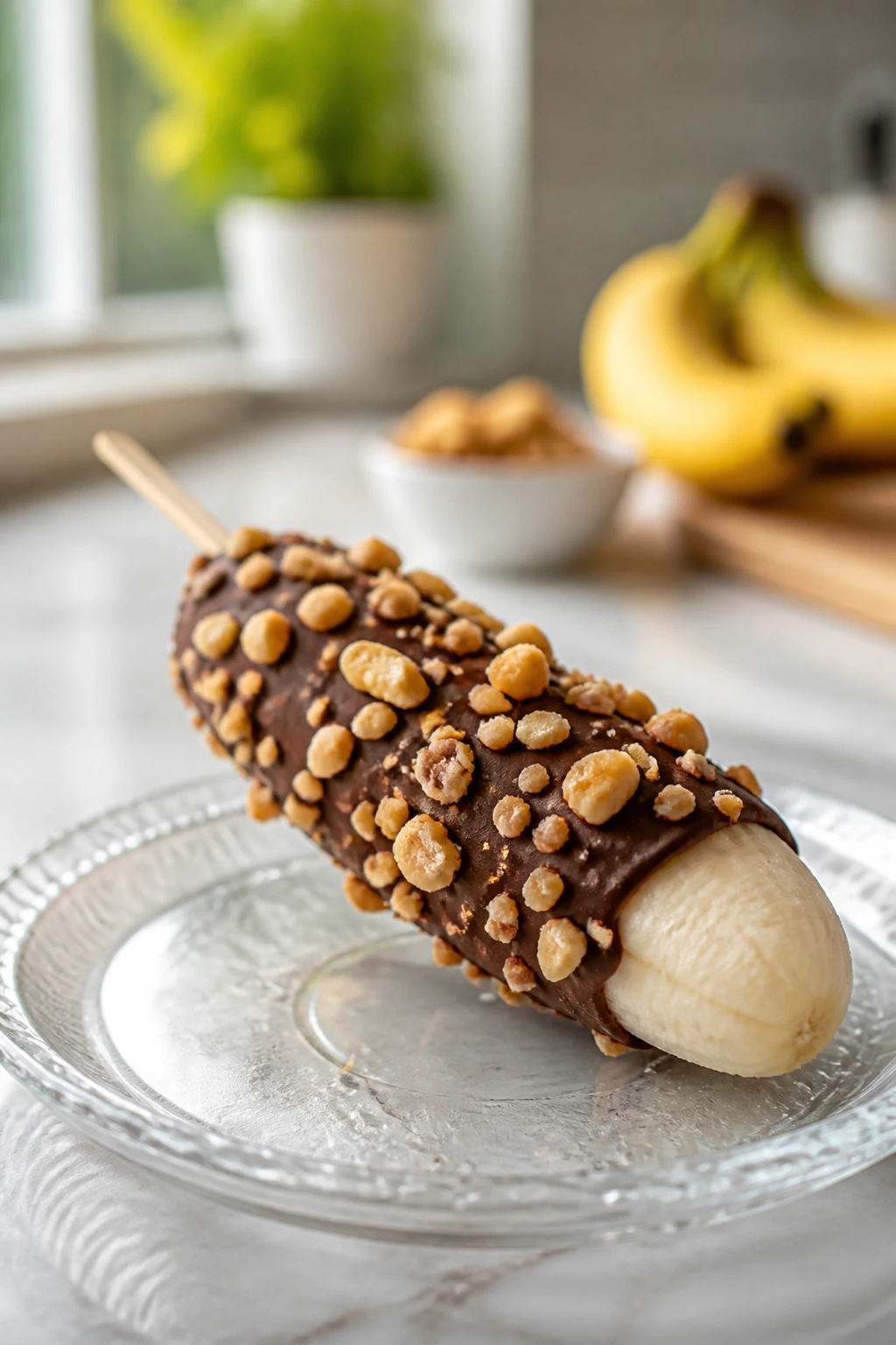 Mastering the Technique: How to Peel a Frozen Banana 5 Chocolate-dipped frozen banana with nuts on plate