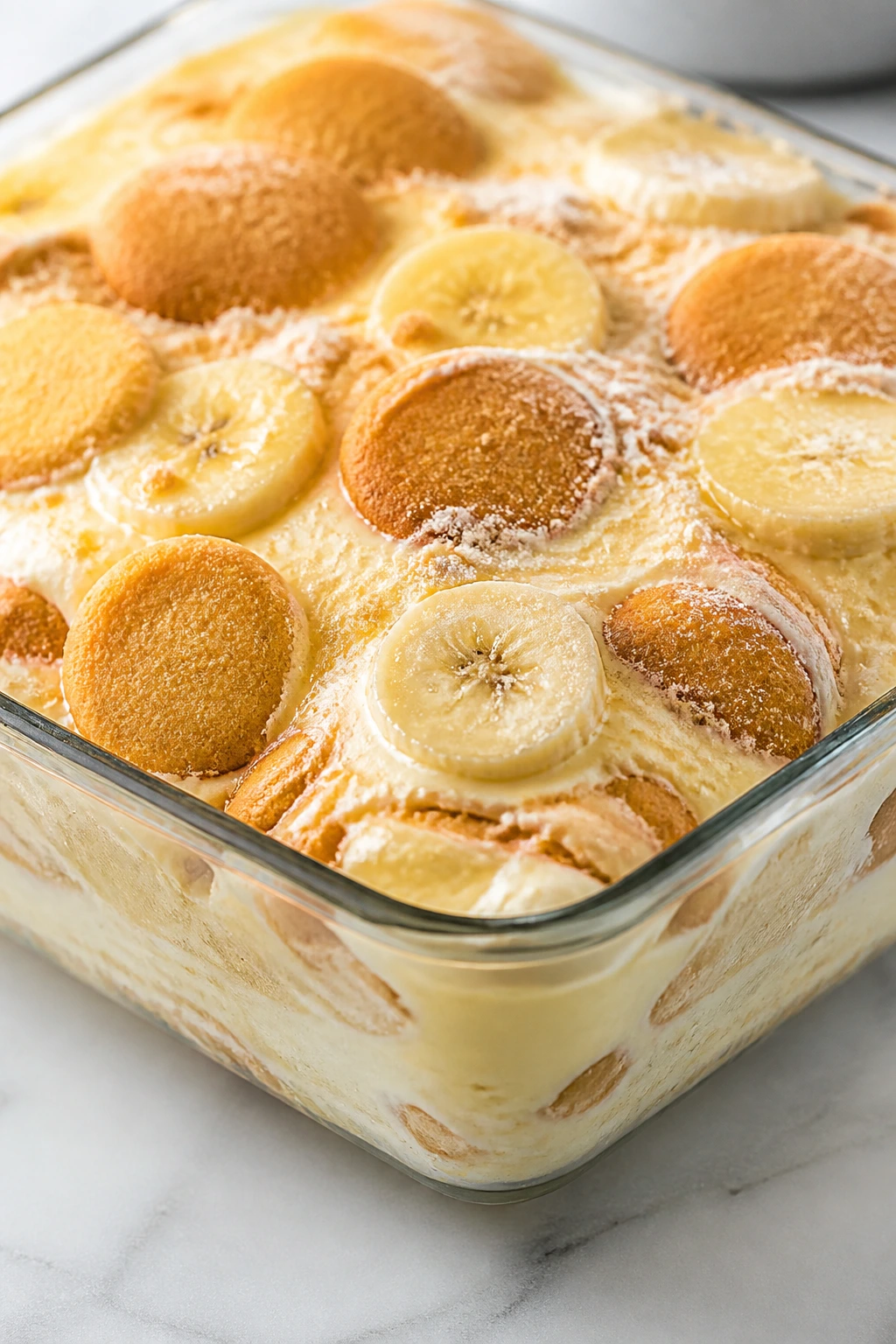 Can You Freeze Banana Pudding? Tips and Tricks For You 7 Close-up of frozen banana pudding texture and layers on a countertop.
