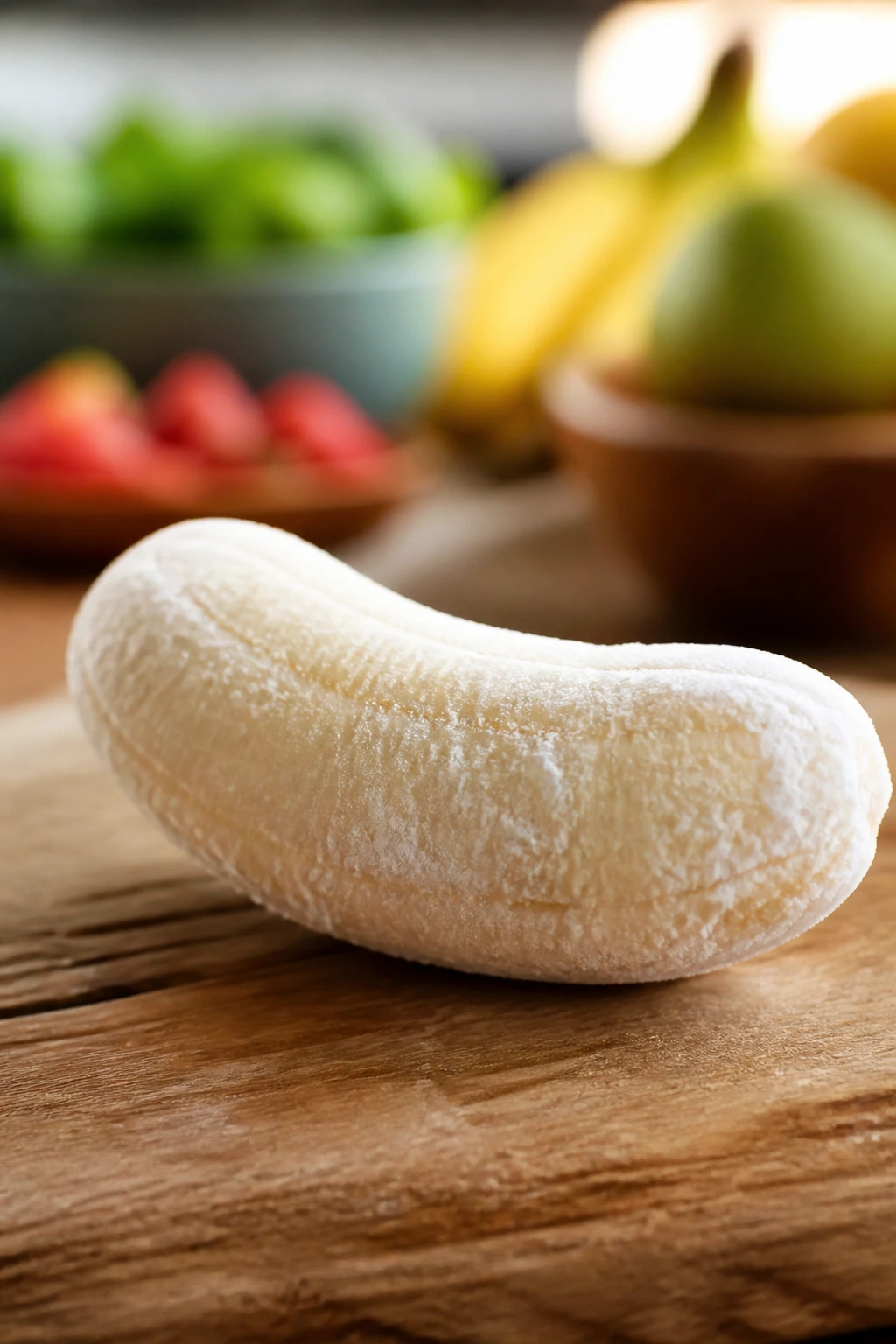Are Frozen Bananas Healthy For You? What You Need to Know 4 Close-up of a frosty frozen banana on a wooden surface