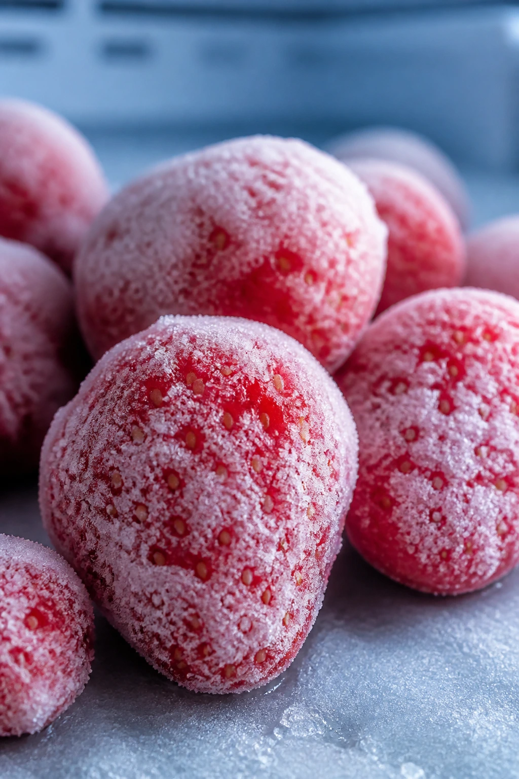 Frozen strawberries with frost