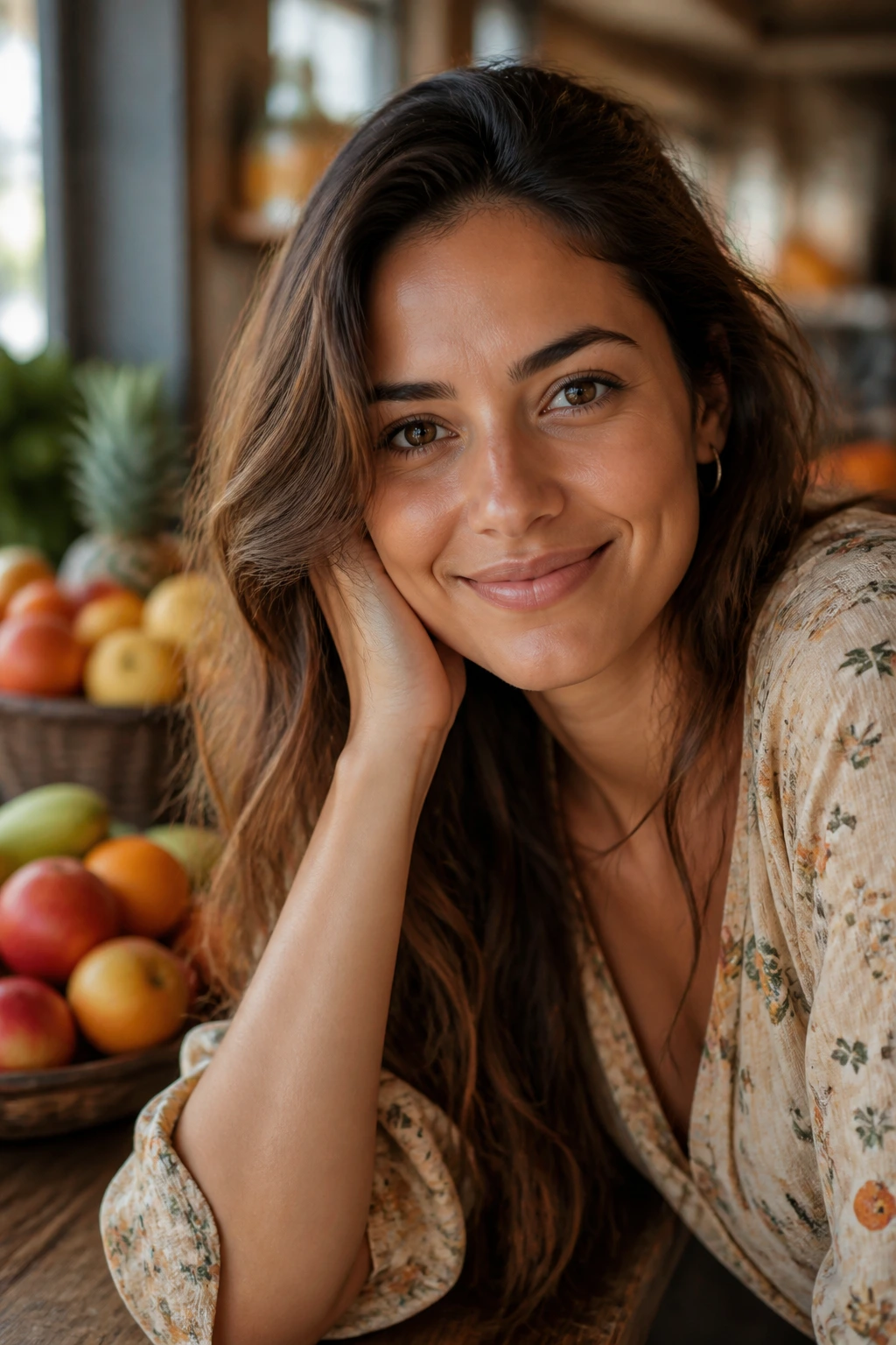 60 Fruit Puns Pick-Up Lines To Use For Your Sweetheart 1 Close-up portrait of a smiling woman in a cafe with fruit in the background
