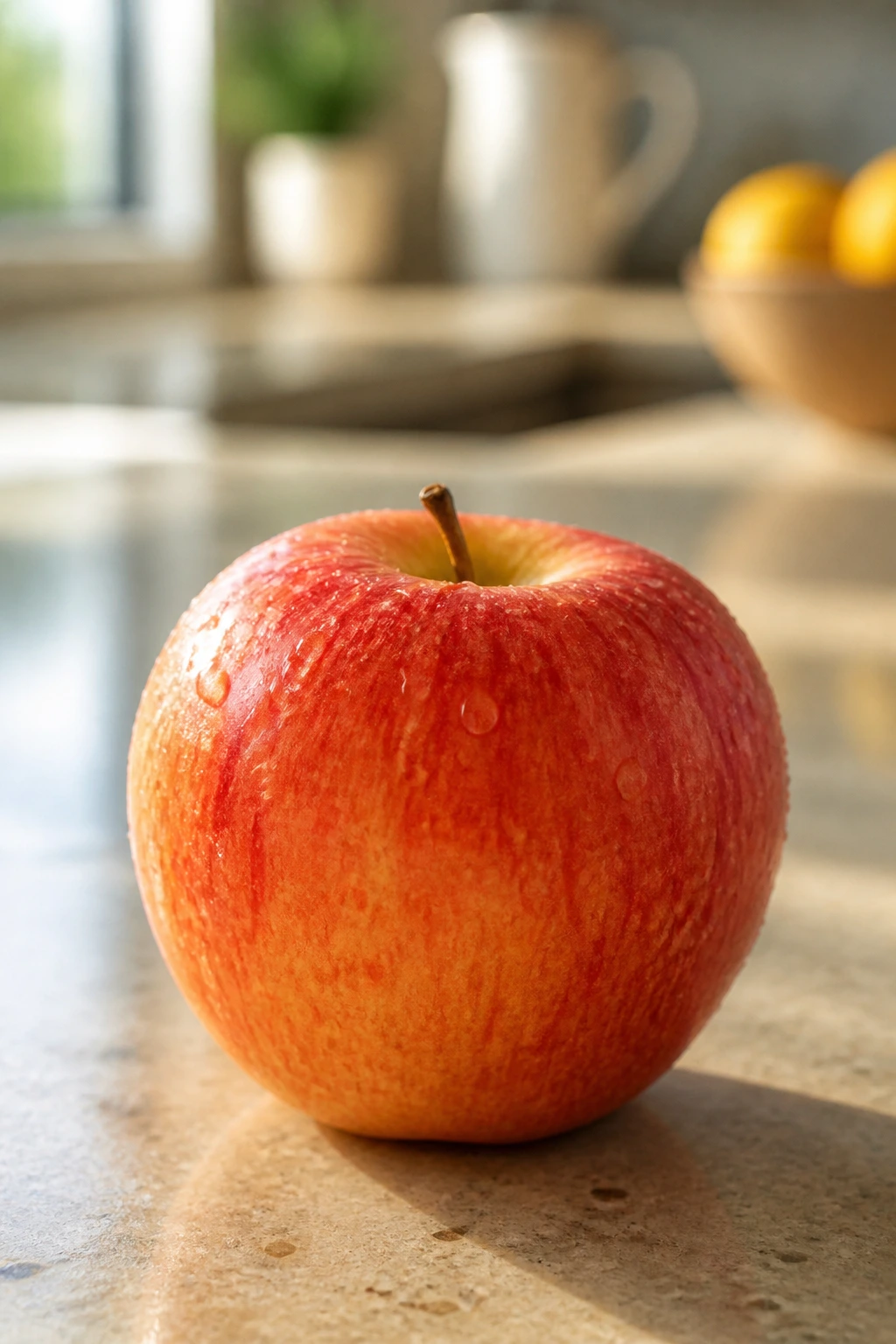 Advantages & Disadvantages Of Eating Fruits In Empty Stomach 5 Close-up of a single fruit on a neutral kitchen surface