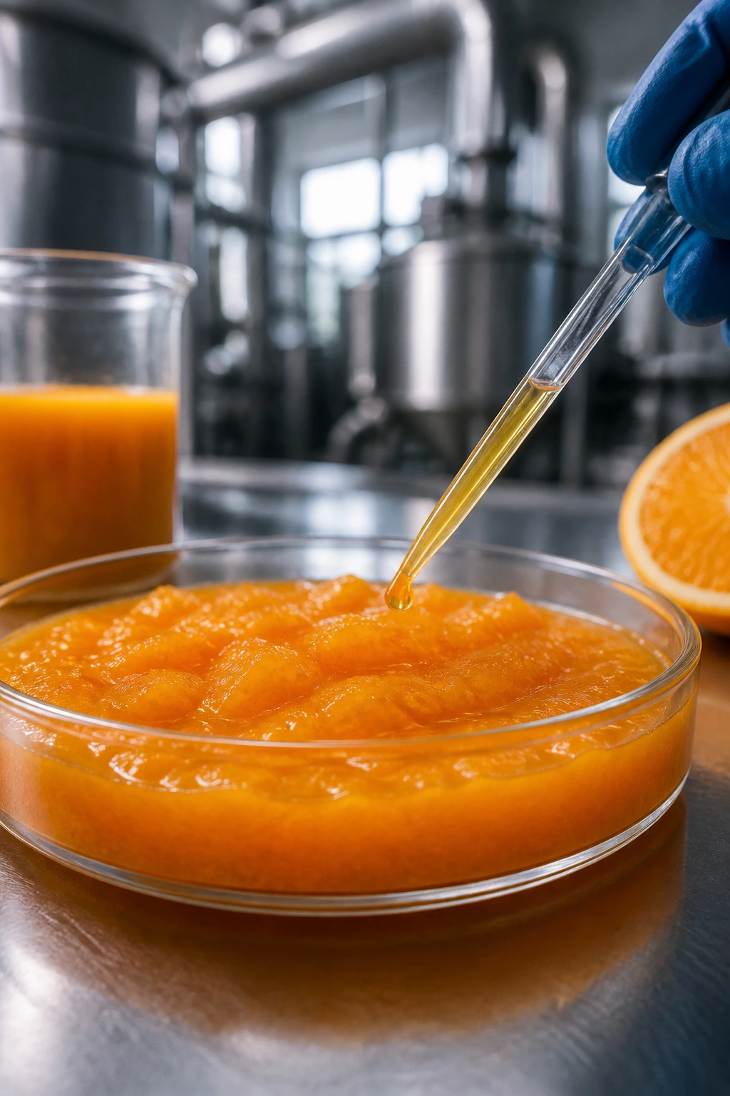 Pulp sample tested on a lab counter in a processing facility
