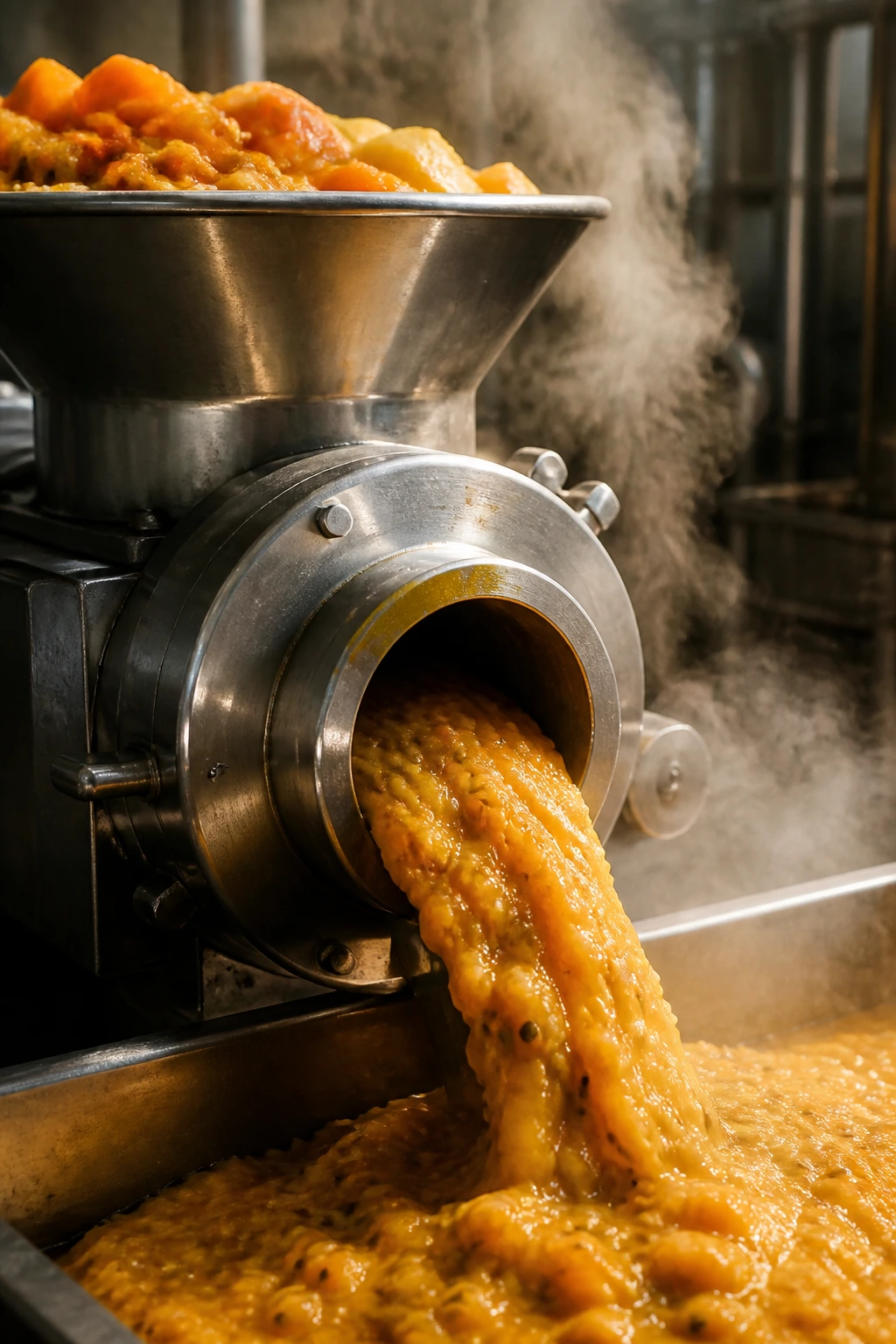 Crushed fruit and pulp on an industrial grinder