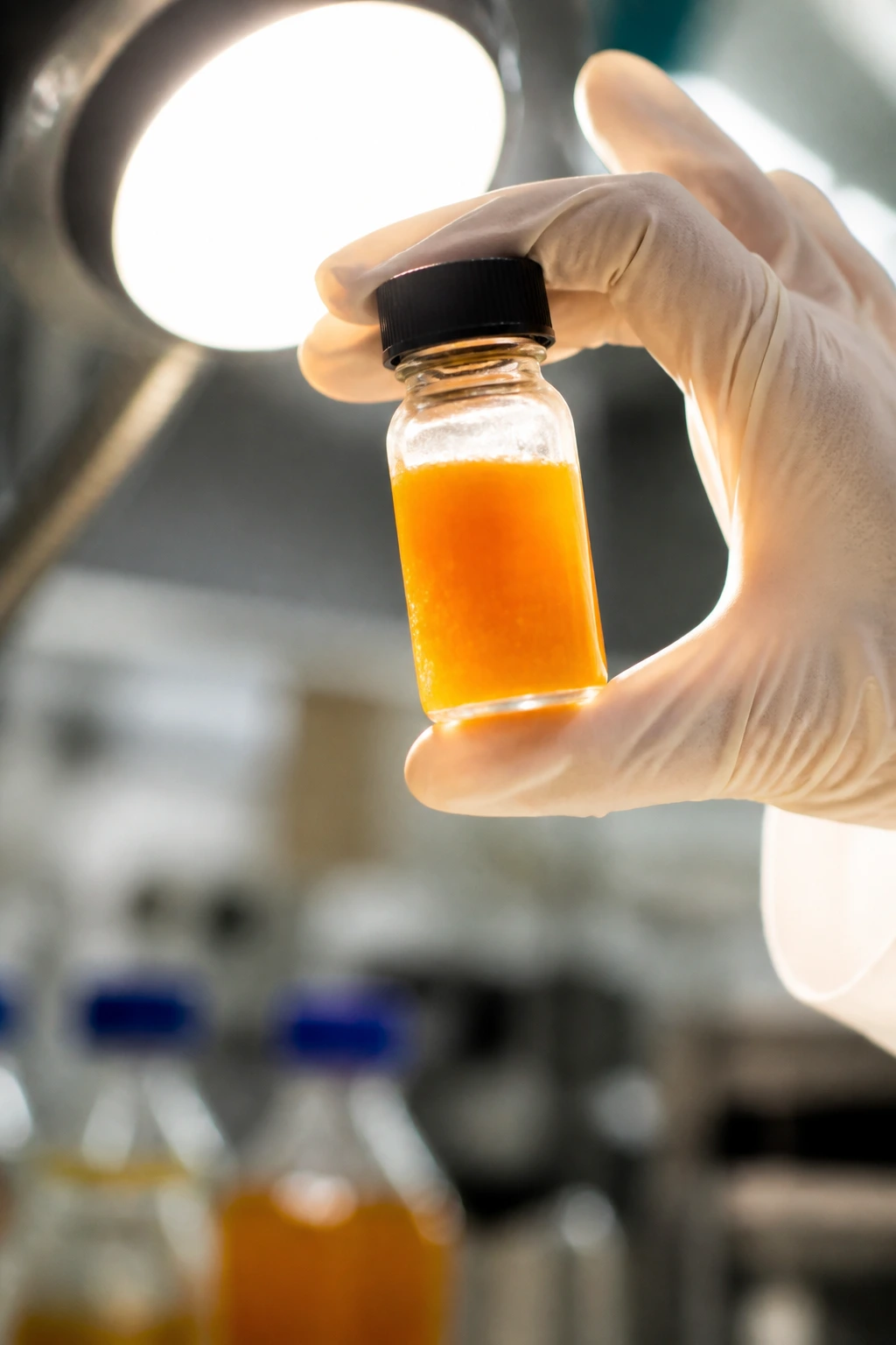 Pulp sample held up to light in lab setting