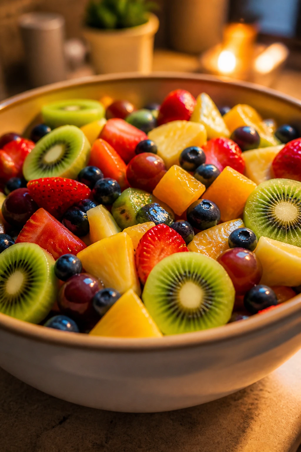 Close-up fruit salad ready for bedtime snack