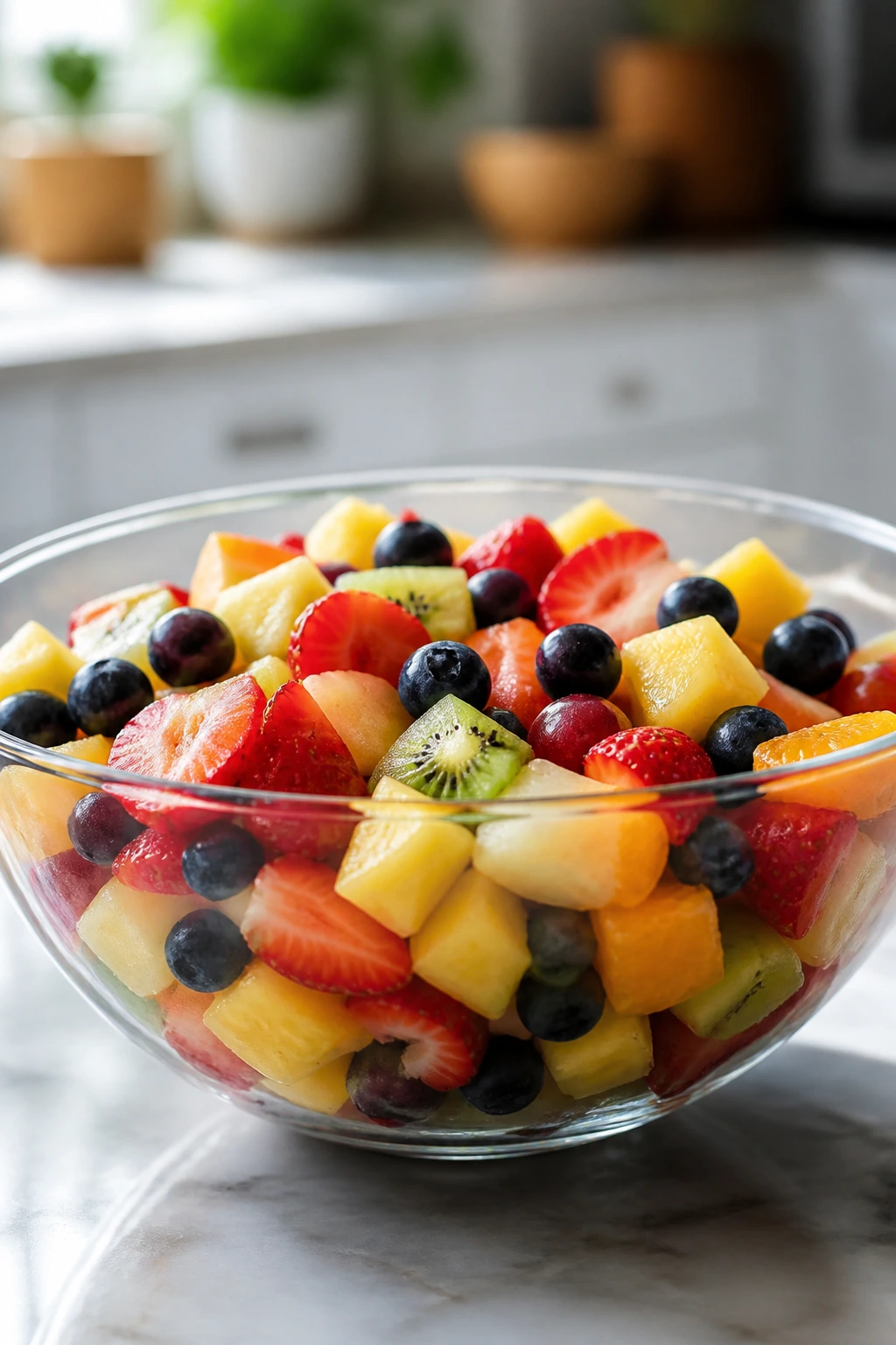 Fruit salad bowl with only fresh fruit, no sweeteners or dairy