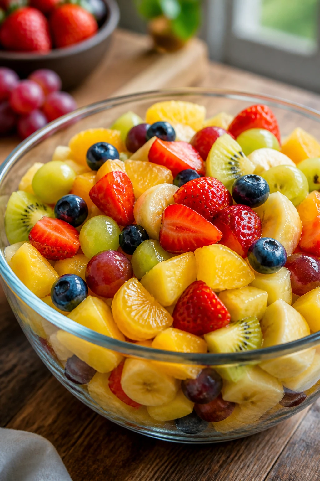 How Long Is Fruit Salad Good For? Shelf Life & Storage Tips 6 Close-up of vibrant fruit salad in glass bowl on kitchen counter