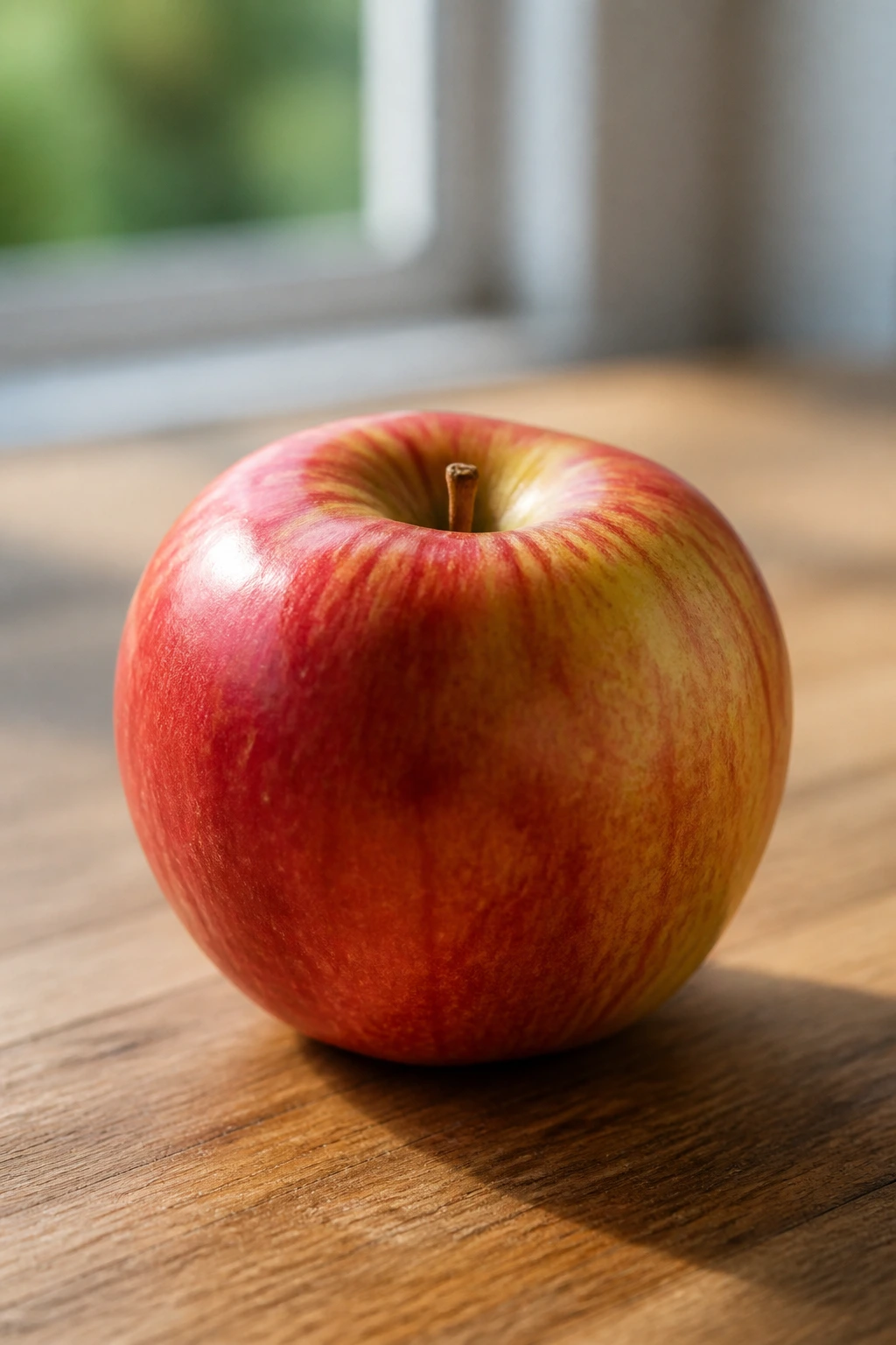 Apple on wooden counter illustrating shelf life after picking