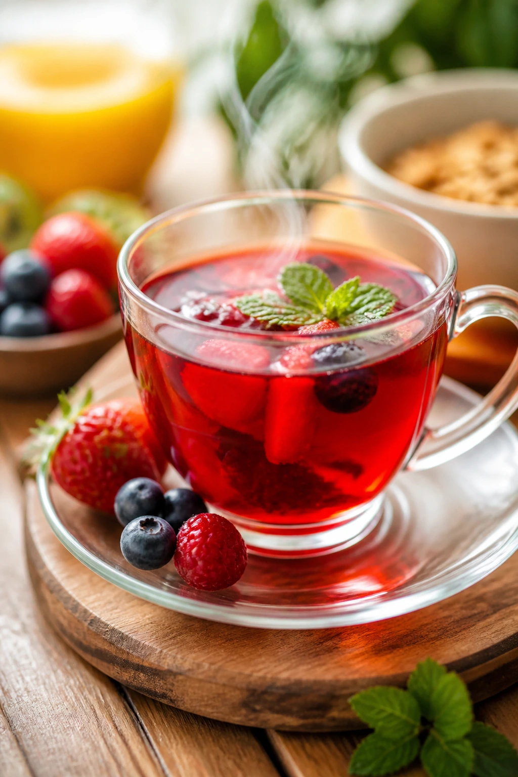 Are Fruit Teas Good For You? Are They Really Healthy? 2 Steaming cup of fruit tea signaling hydration and wellness