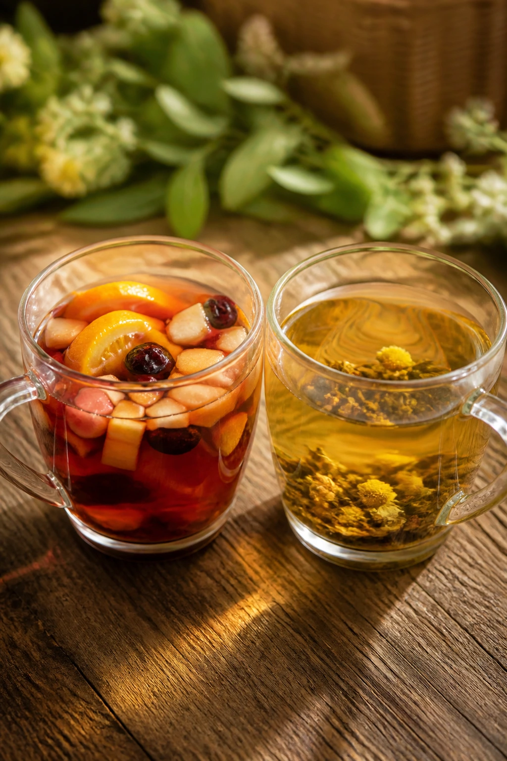 Are Fruit Teas Good For You? Are They Really Healthy? 9 Two teacups showing fruit tea and herbal tea side by side