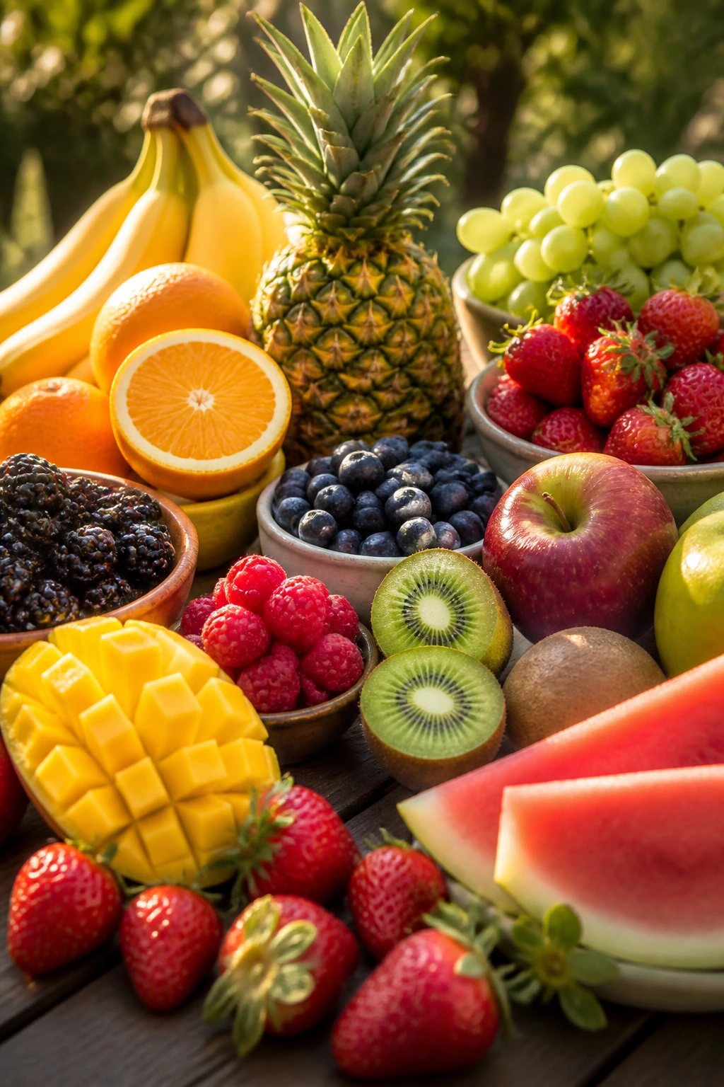 Colorful fresh fruits filling the frame, inviting and tasty