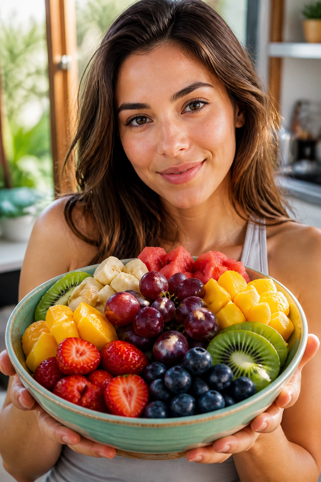 Person holding a colorful bowl of fruits highlighting their importance