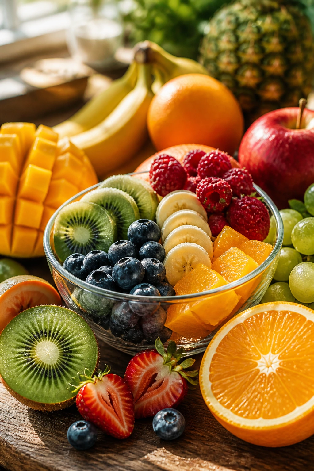 Close-up of colorful fruits close to camera, illustrating easy nutrient absorption from fruits