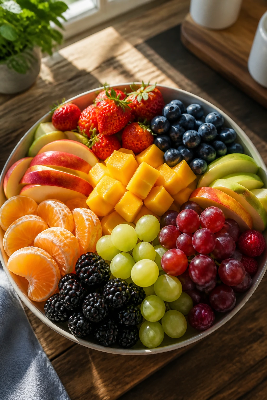 Top-down view of a colorful bowl of mixed fruits highlighting variety for pregnancy nutrition