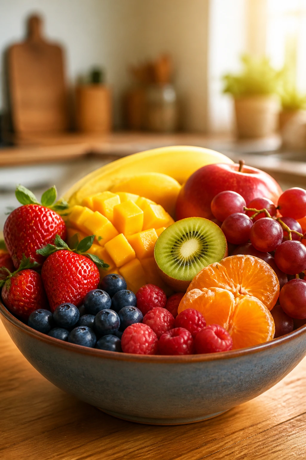 10 Amazing Fruits That Are Good For Vertigo 5 Colorful fruit bowl on a wooden counter