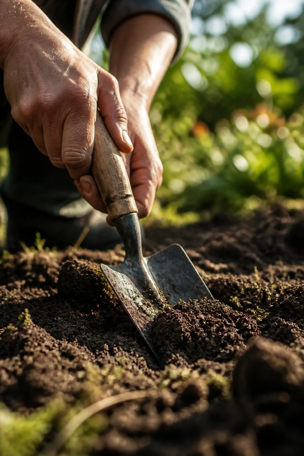 Exploring the True Meaning of 'Fruit of My Labor' 4 Close-up of gardener's hands digging soil in a sunlit garden