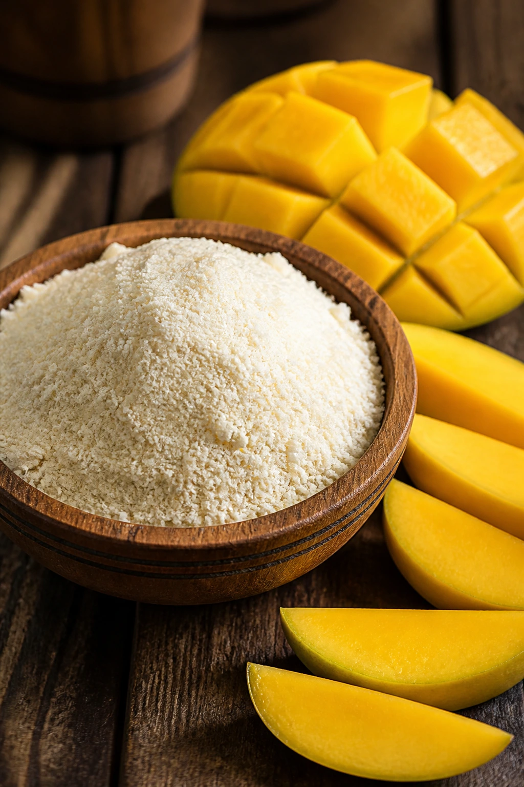 Can You Eat Mango After Drinking Garri? Is It Healthy? 3 Garri with mango slices on wooden surface
