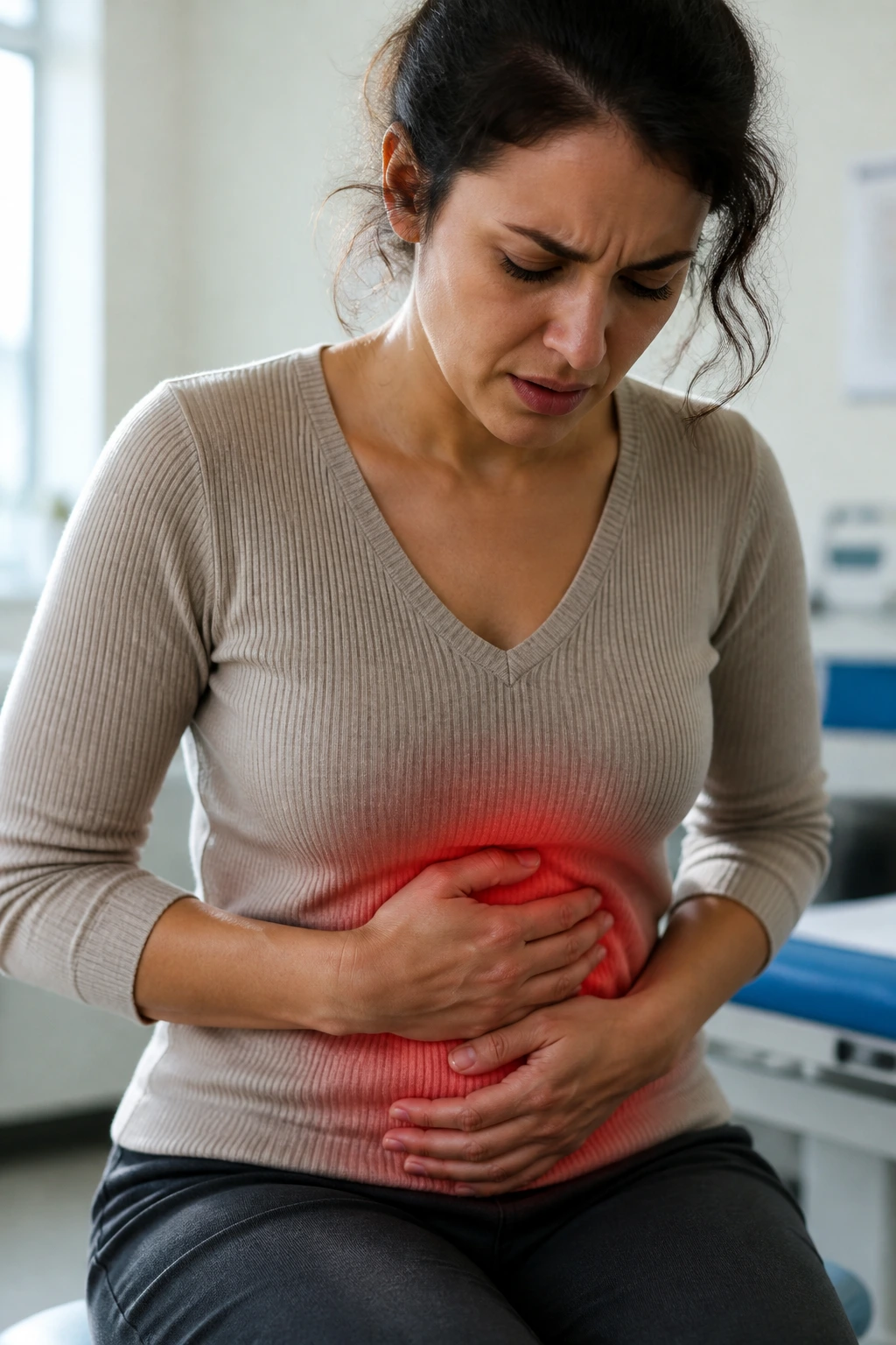 Close-up of a person's midsection highlighting stomach inflammation to illustrate gastritis