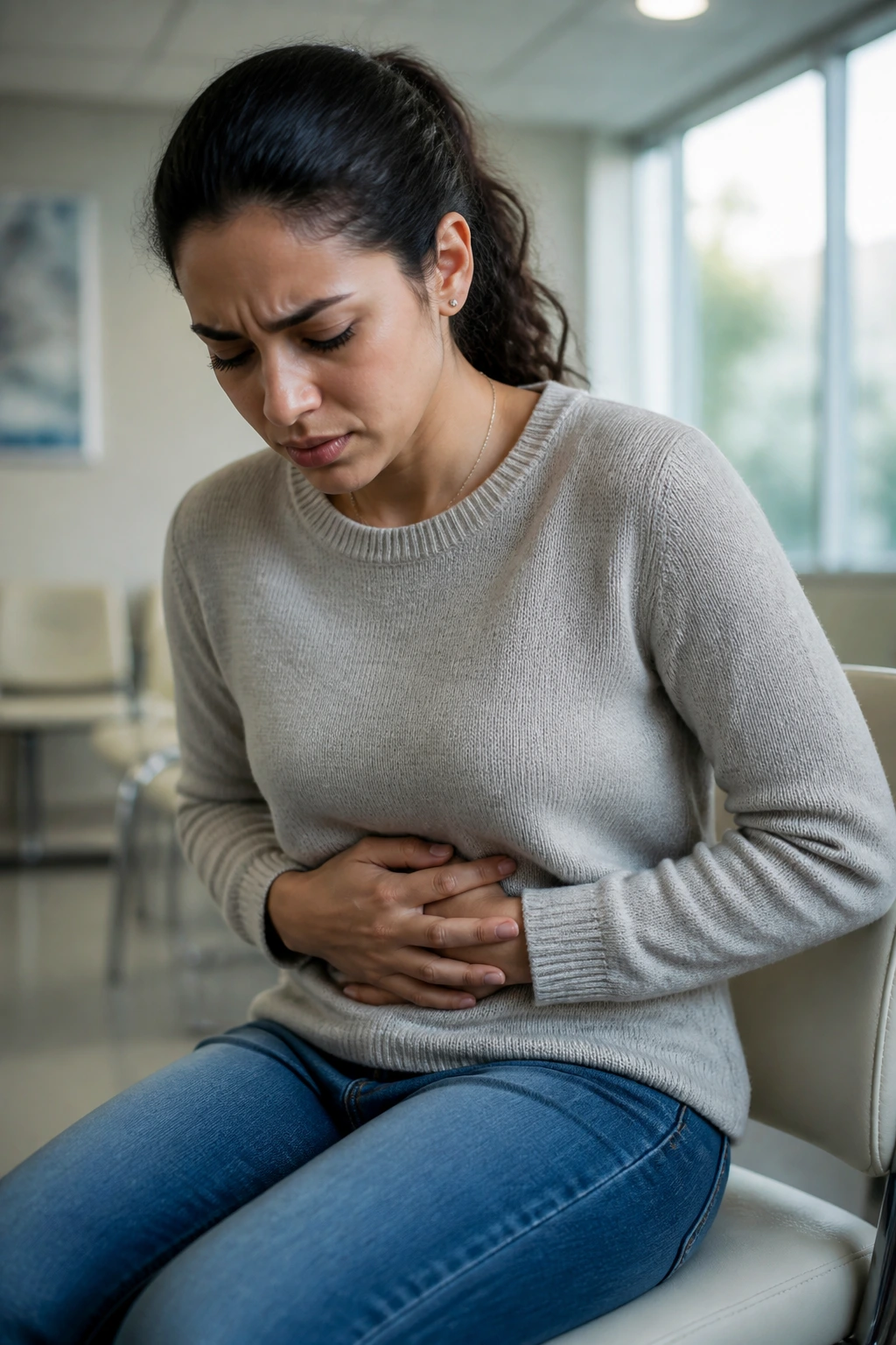 Are Pears Good For Gastritis? All You Need To Know 1 Close-up of a person clutching the stomach to depict gastritis