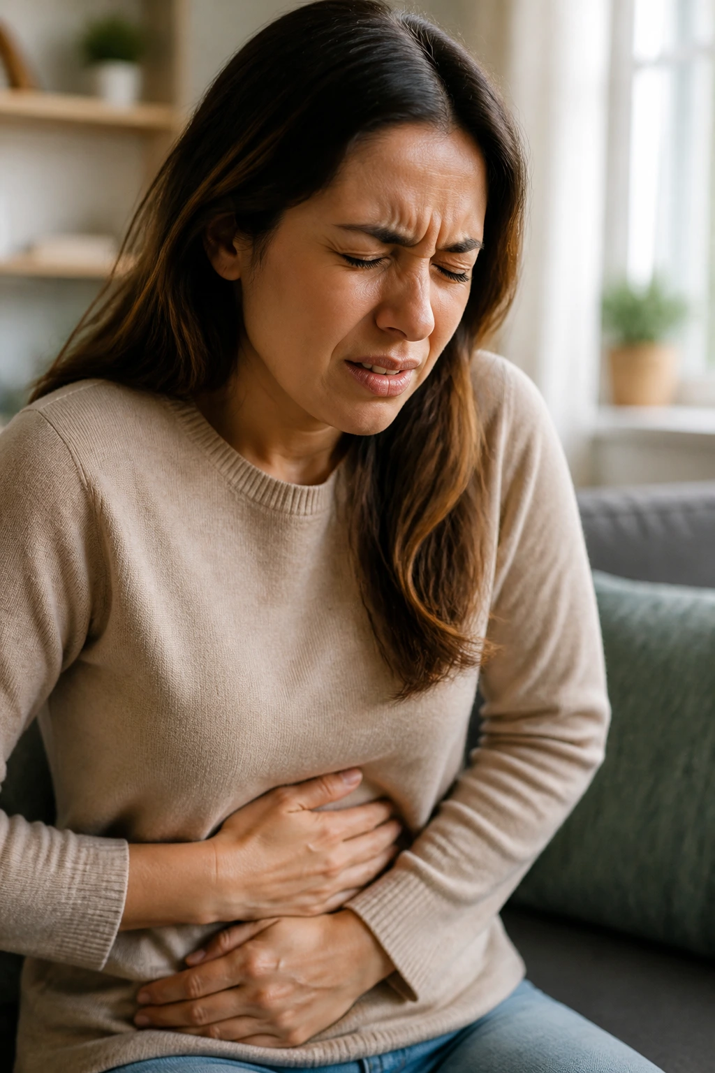Close-up of a person holding their stomach to depict gastritis symptoms
