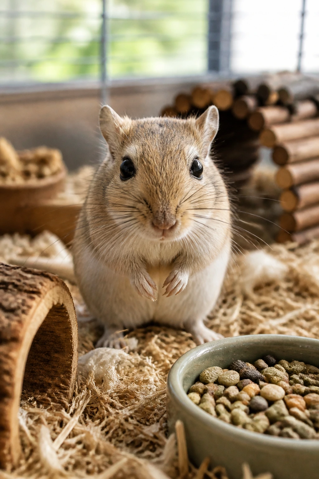 Can Gerbils Eat Grapes? All You Need To Know 2 Close-up gerbil portrait in a clean enclosure suggesting diet