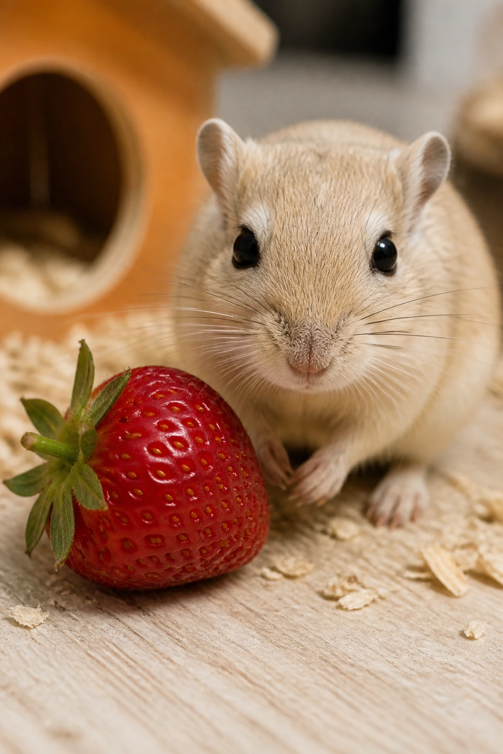 Gerbil near strawberry highlighting sugar and acidity concerns