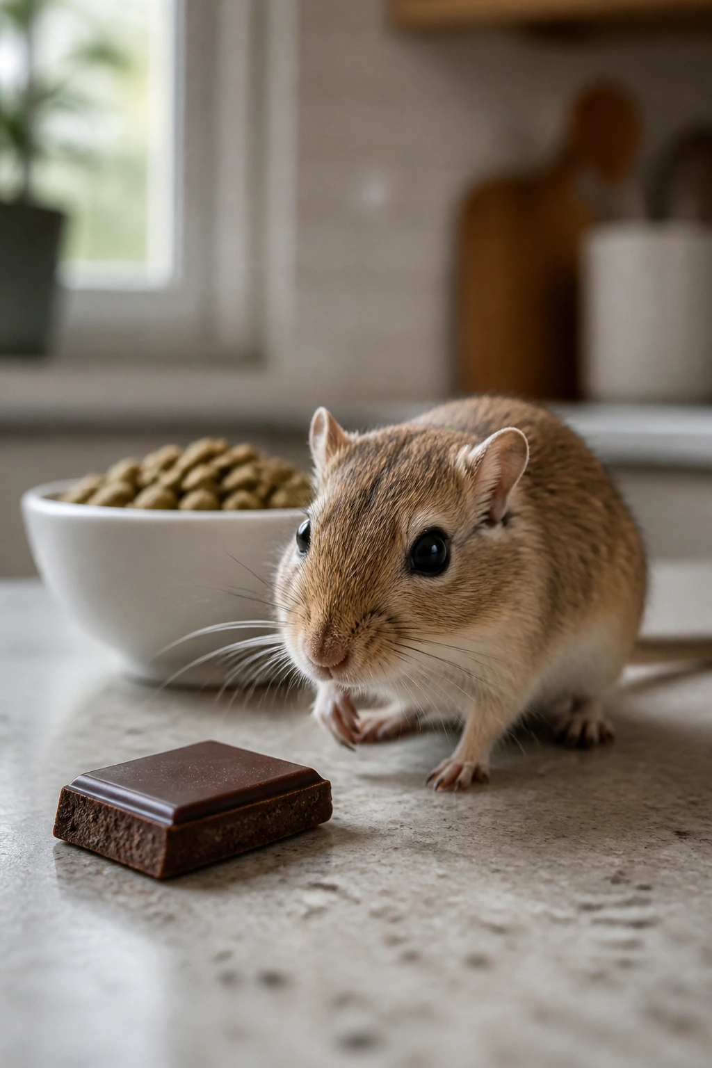 Gerbil near chocolate illustrating foods to avoid