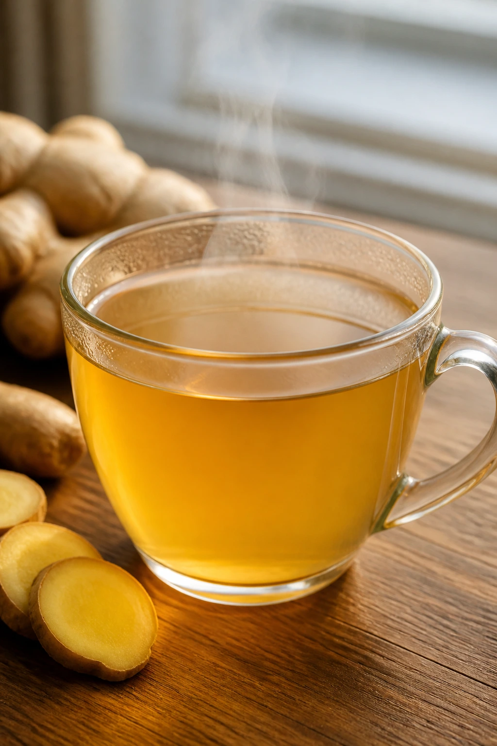 Is Ginger Tea Good Or Bad For Kidney Stones? 3 Close-up of a steaming cup of ginger tea on a wooden table