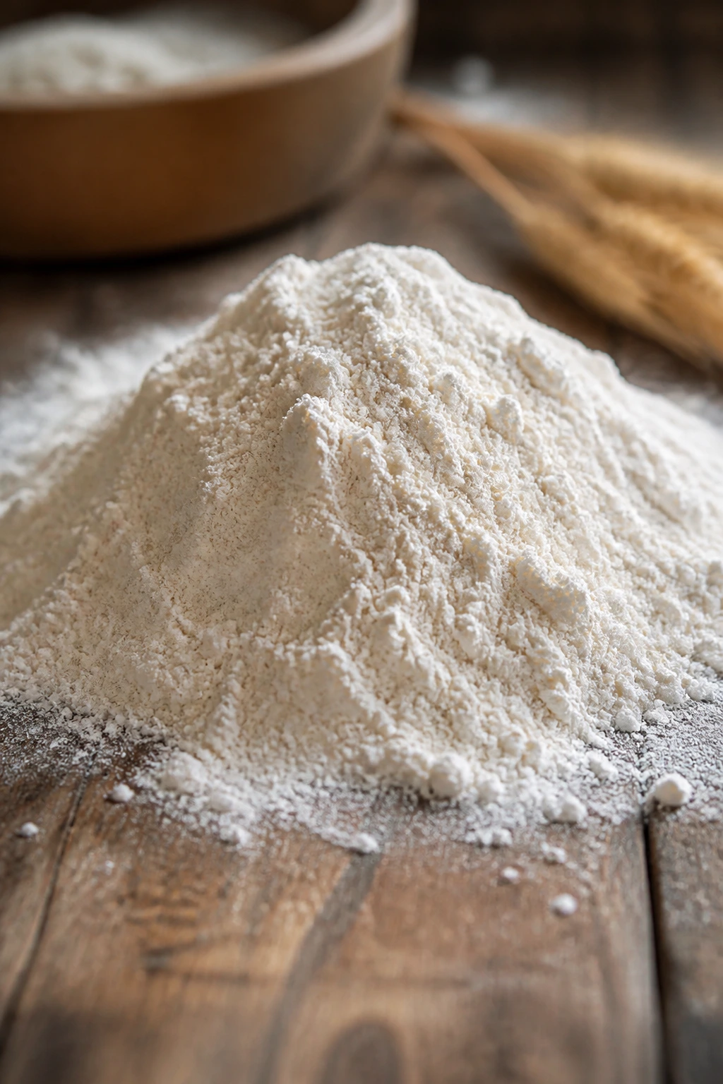 Close-up of white flour mound representing gluten in a gluten-intolerance context