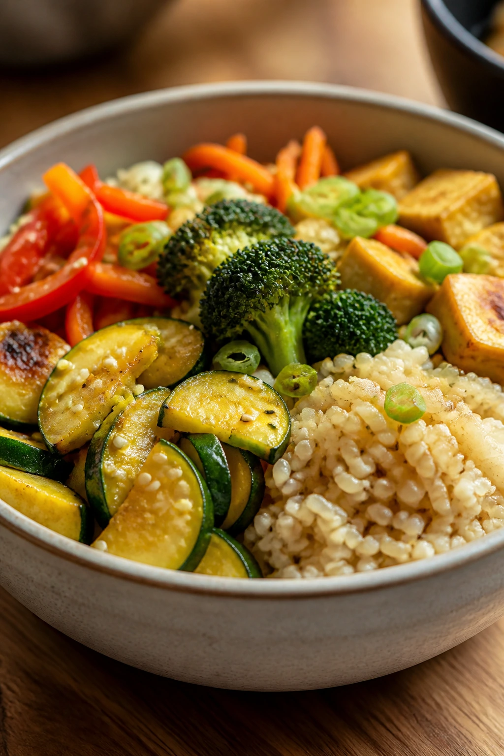 Close-up of a gluten-free meal bowl filling the frame