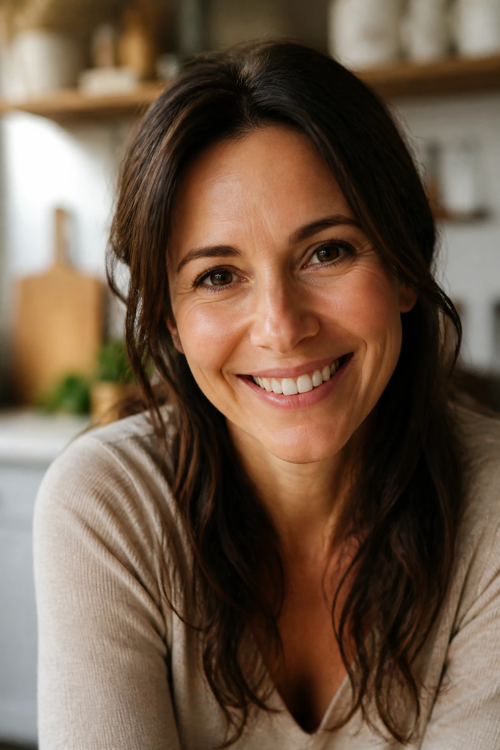 Portrait of a person representing a gluten-free lifestyle in a kitchen