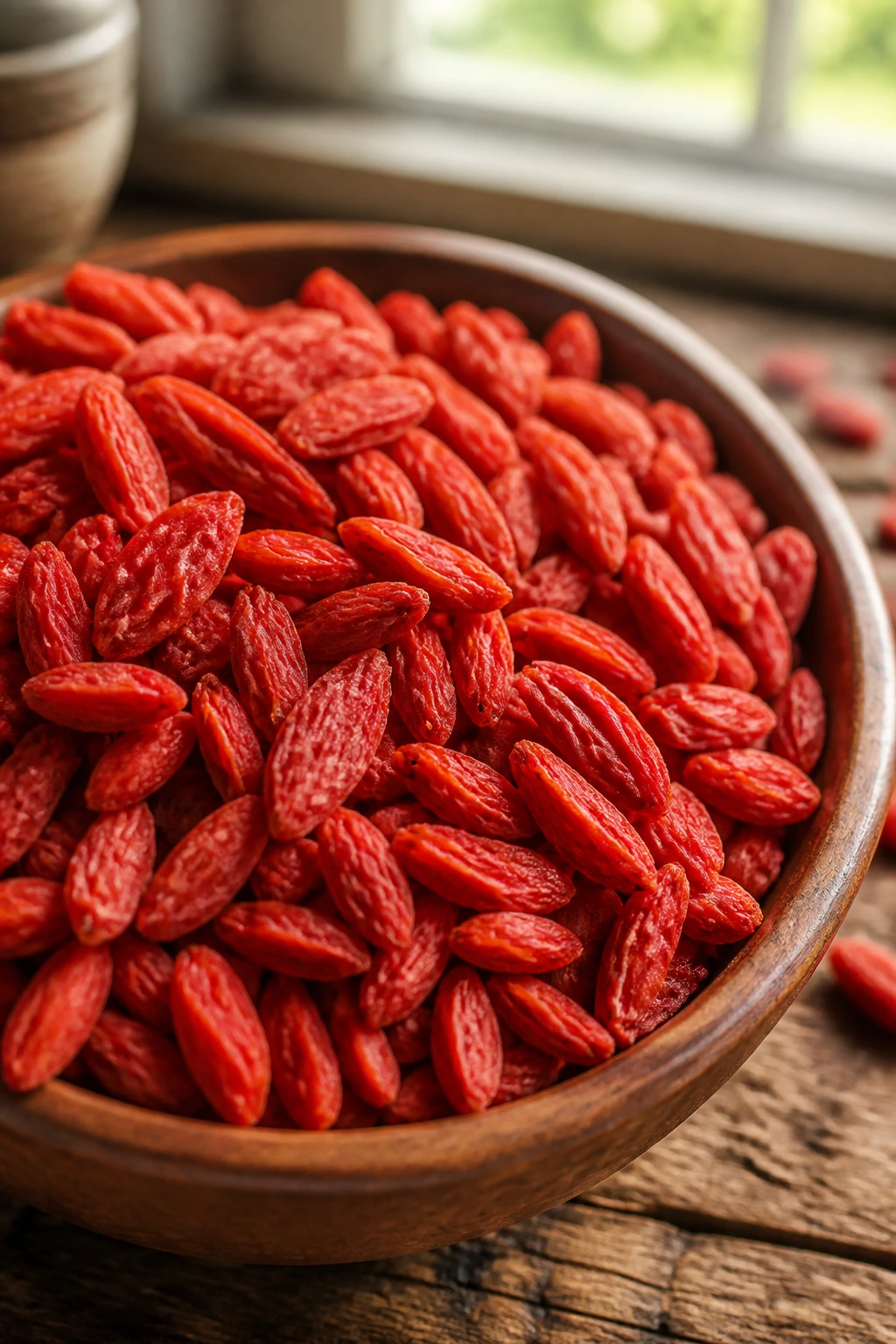 10 Special Fruits That Are Superfoods (For A Healthy Diet) 2 Close-up of red goji berries filling frame on a rustic table