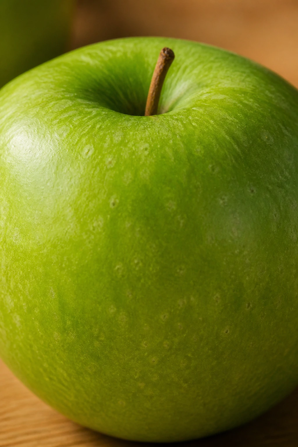 Close-up Granny Smith apple filling frame with green skin texture.